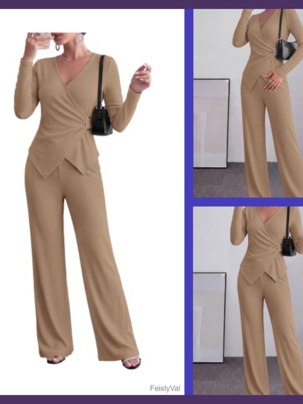 PRETTYGARDEN Women 2 Piece Ribbed Knit Lounge Set Wide Leg Pants